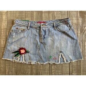 So Real So Right Blue Jean Skirt Teens Tween Size 11 Embroidered Frayed Bottom
